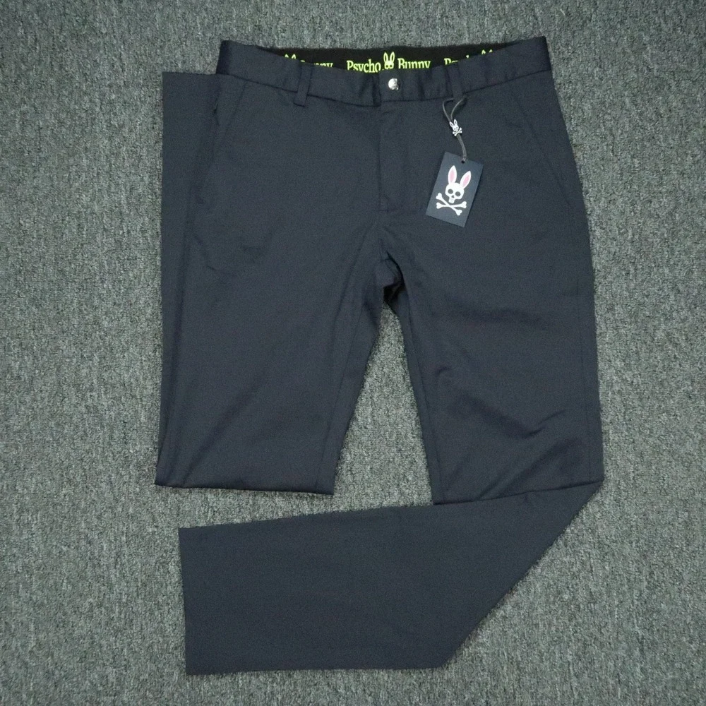 Psycho Bunny Pants Mens 30x32 Blue Chino Trouser Golf Stretch Zip Pocket Slim